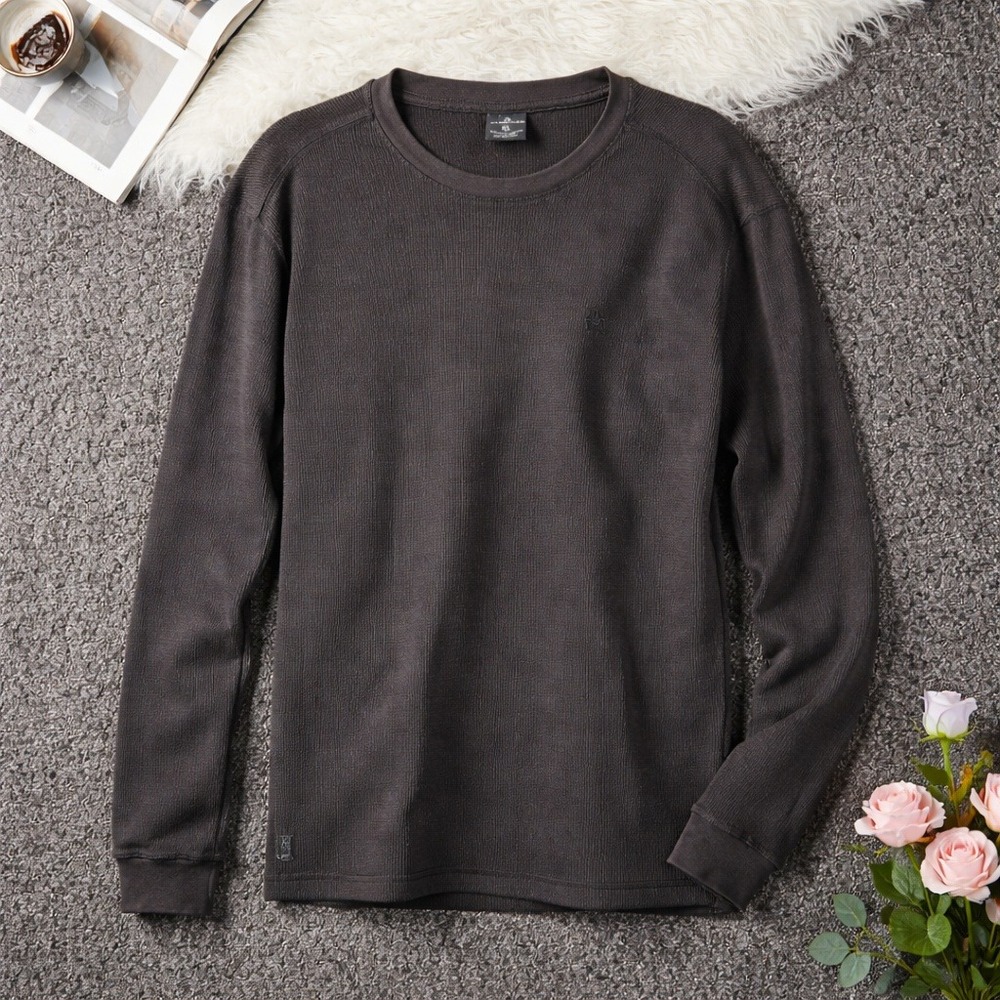 Akademiks‎ Mens XL Waffle Knit Thermal Long Sleeve Shirt Charcoal Gray/Black